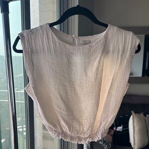 Off White Sleeveless Crop Top with Cinched Waist